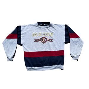 Vintage Colorblock Maine Crewneck Sweatshirt Large